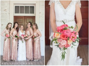 Melanie Grady wedding photography - Nashville engagement photography, Centennial Park, Pedestrian bridge, award winning Nashville wedding photographer, the best photographer in nashville, Historic Travellers Rest Plantation, southern wedding, bridal bouquet in pink and blush, plantation wedding, sequin bridemaids dresses