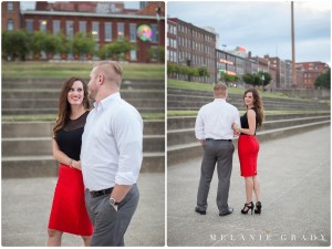the best nashville engagement photographer, Melanie Grady nashville wedding photographer, downtown nashville engagement photography, she said yes, red skirt, red lips, red and black engagement session, rooftop bar