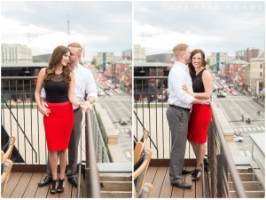 the best nashville engagement photographer, Melanie Grady nashville wedding photographer, downtown nashville engagement photography, she said yes, red skirt, red lips, red and black engagement session, rooftop bar