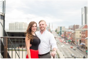 the best nashville engagement photographer, Melanie Grady nashville wedding photographer, downtown nashville engagement photography, she said yes, red skirt, red lips, red and black engagement session, rooftop bar