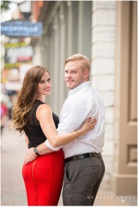 the best nashville engagement photographer, Melanie Grady nashville wedding photographer, downtown nashville engagement photography, she said yes, red skirt, red lips, red and black engagement session, rooftop bar