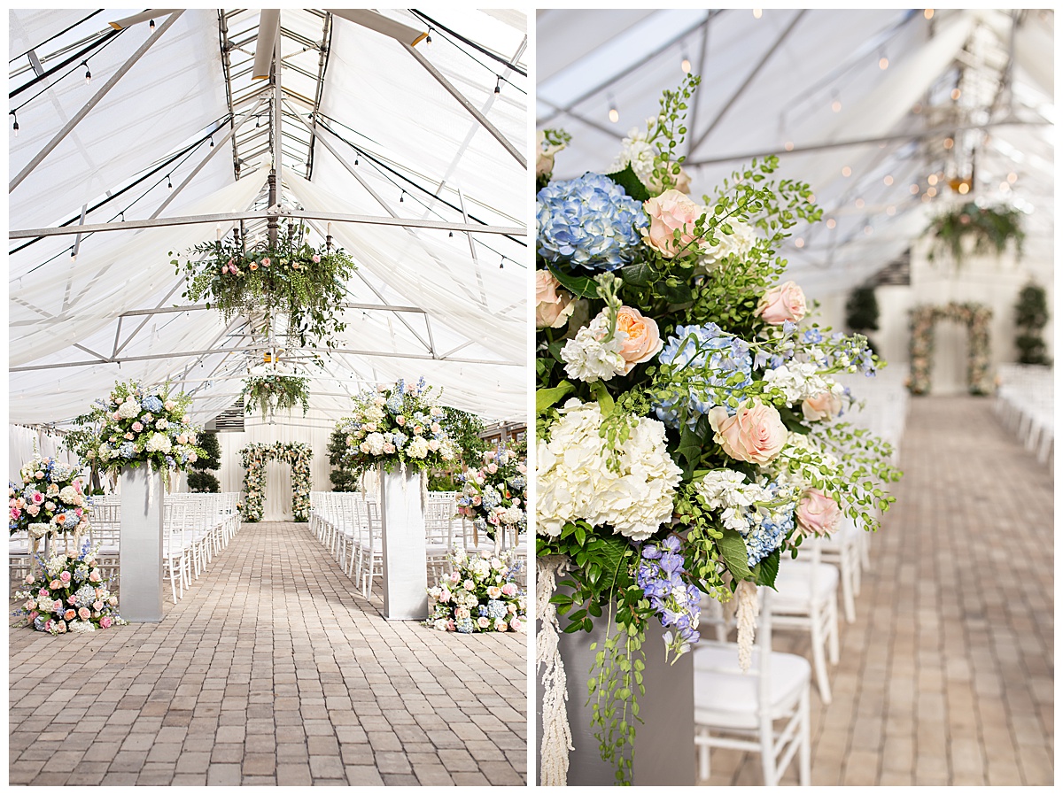 tented wedding reception in garden greenhouse