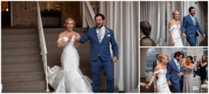 bride and groom enter riverwood mansion wedding reception