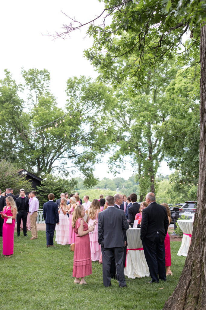 outdoor cocktail hour at spring wedding at riverwood mansion in nashville