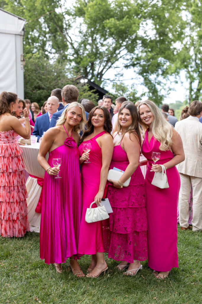 all-pink cocktail hour at wedding