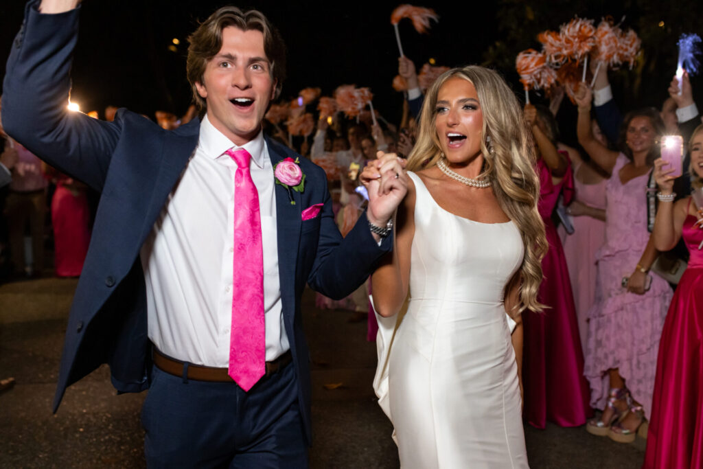 Wedding reception Tennessee Vols pom pom farewell exit